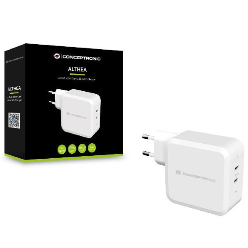 Conceptronic ALTHEA - Alimentatore - 100 Watt - PD 3.0 - 2 connettori di uscita (2 x USB-C) - bianco